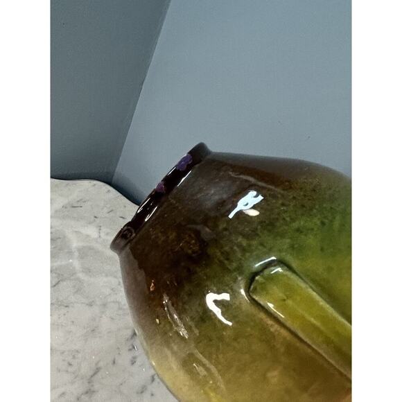 Vintage Art Nouveau Glazed Pottery Squat Floral Vase Loisa ‘62 Green Pink Rose - Picture 9 of 11